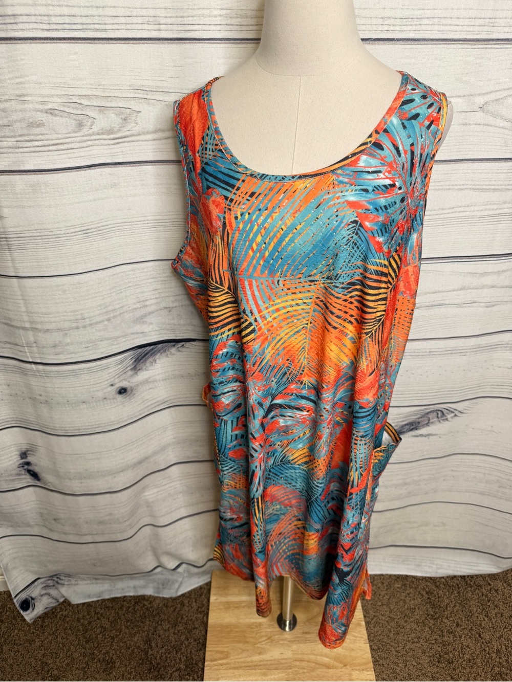 Women's Teal and Orange Tropical Swim Cover-Up